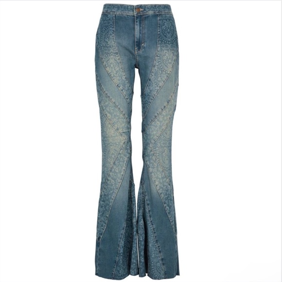 New Free People We The Free Mermaid Mid- Rise Flare Jeans in Low Tide - Picture 12 of 14